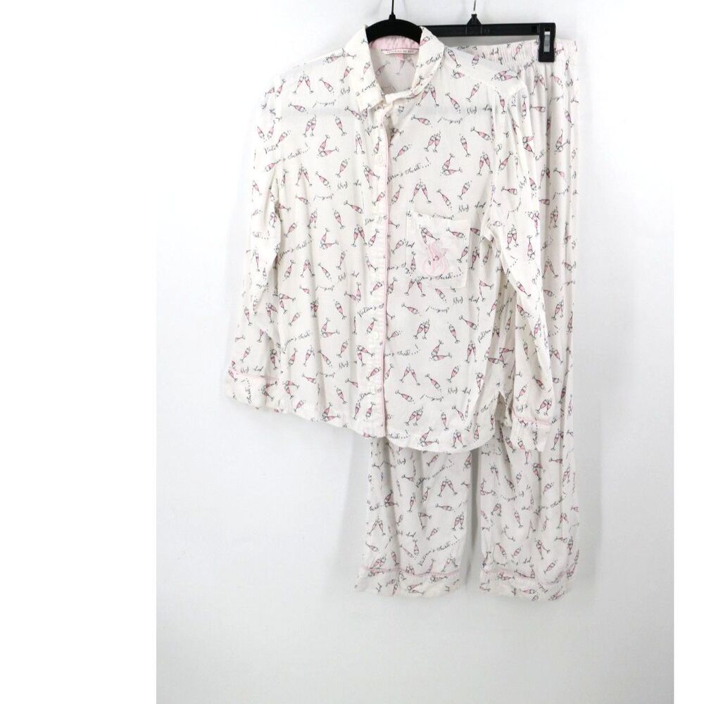 Victorias Secret Womens Flannel Pajama Set Size XS Champagne Celebration